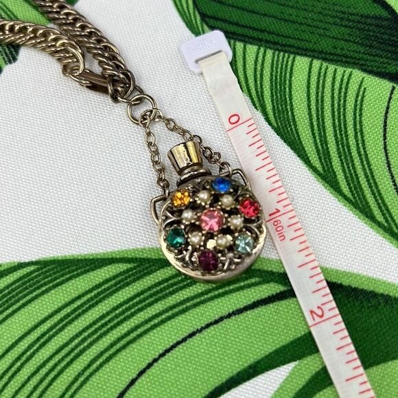 Vintage Gold Link Bracelet With Multi-Color Gem Perfume Holder Charm - Picture 11 of 12
